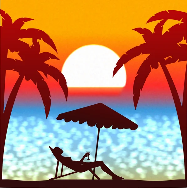 Puesta de sol de verano en el fondo del vector de playa — Vector de stock