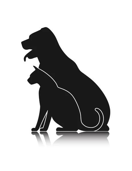 Silhouettes of pets, cat dog — Stock Vector