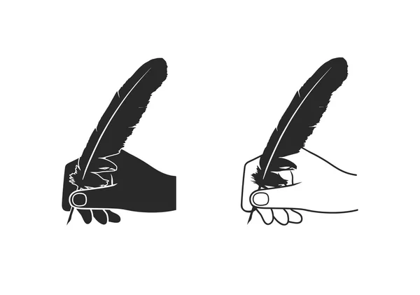 ガチョウの羽ペンを持つ手を書き込みます — ストックベクタ