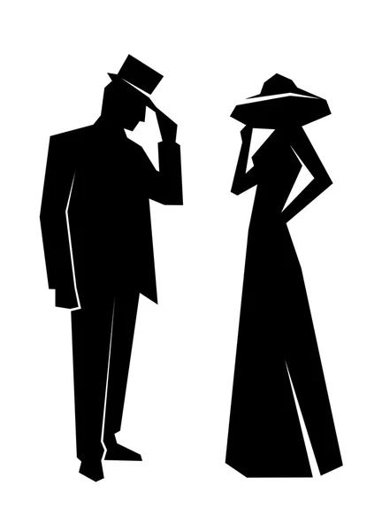 Silhouette de la dame et gentleman — Image vectorielle