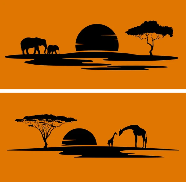 アフリカ モノクロ風景 — ストックベクタ