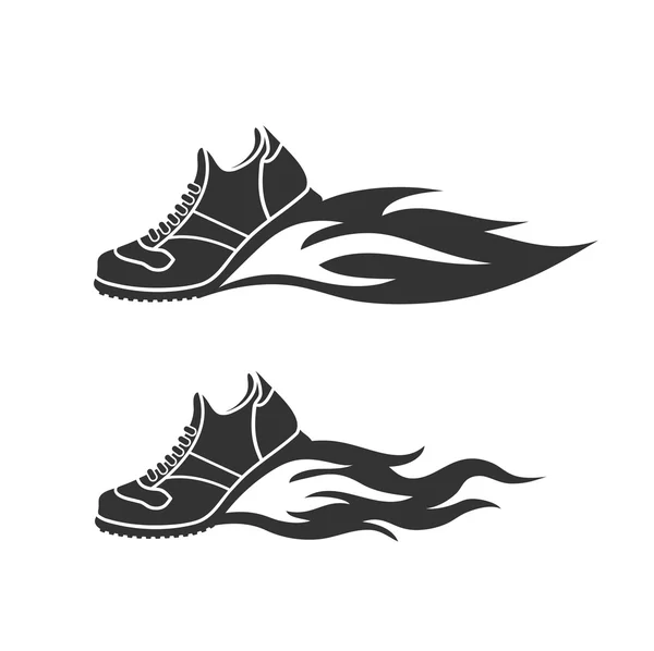 Icon sports shoes, escapes fire, a reactive stream — Stock Vector