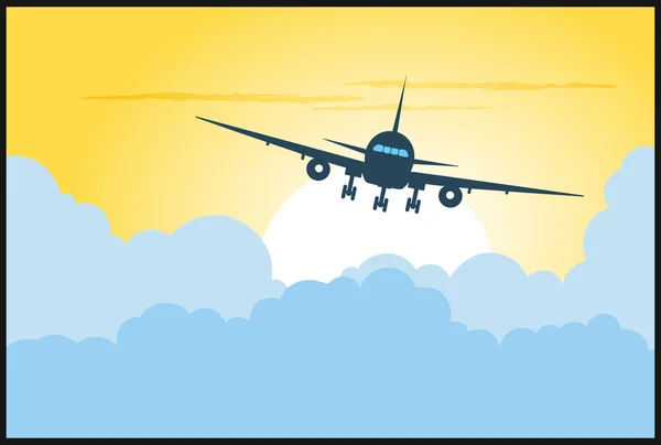 Plane flying in clouds — Stock Vector