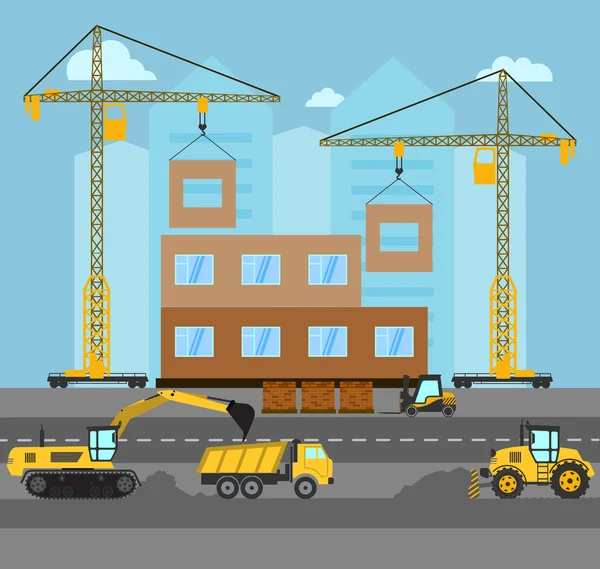 Construção. Processo de construção.Paisagem industrial Vector flat — Vetor de Stock