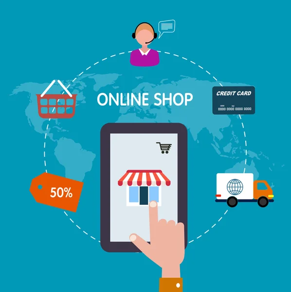 Ikonen online shop. försäljning Internet. platt stil — Stock vektor