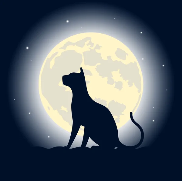 Gatto su un tetto contro la luna — Vettoriale Stock