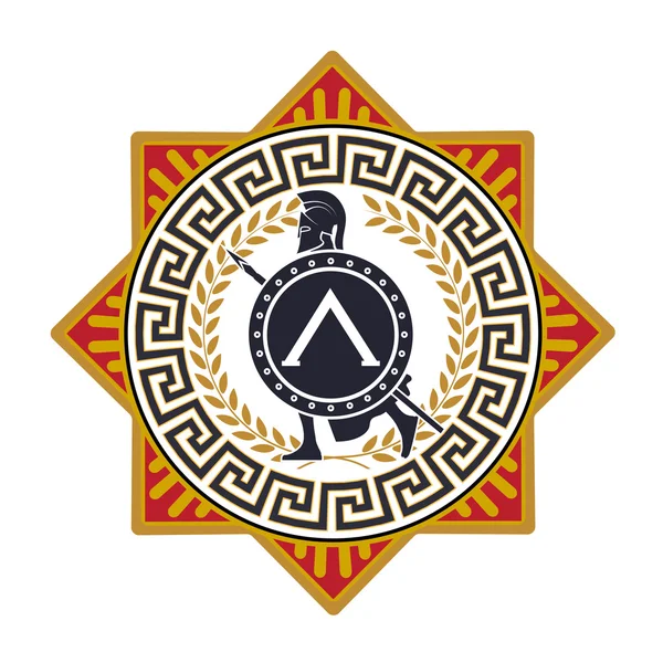 Yunan desenli etiket. Spartan askerin siluet