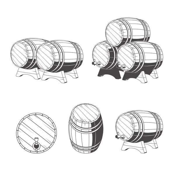 Tonneaux en bois pour le stockage des boissons. Vieille cave, stockage d'une liqueur dure . — Image vectorielle