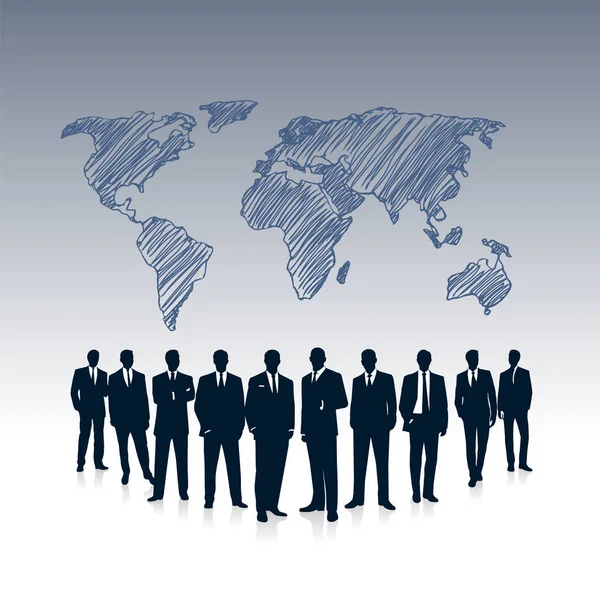 Bir grup takım elbiseli iş adamı planın arka planına karşı çıkıyor.