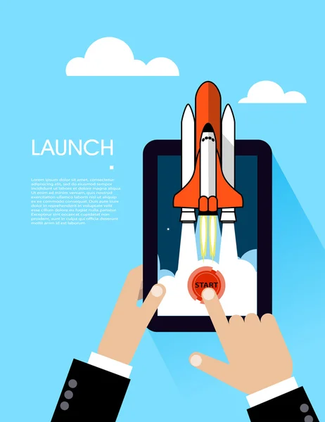 Icono plano del cohete. concepto de nuevo proyecto empresarial y puesta en marcha — Vector de stock