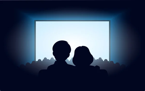 Siluetas una pareja amorosa en el cine — Vector de stock