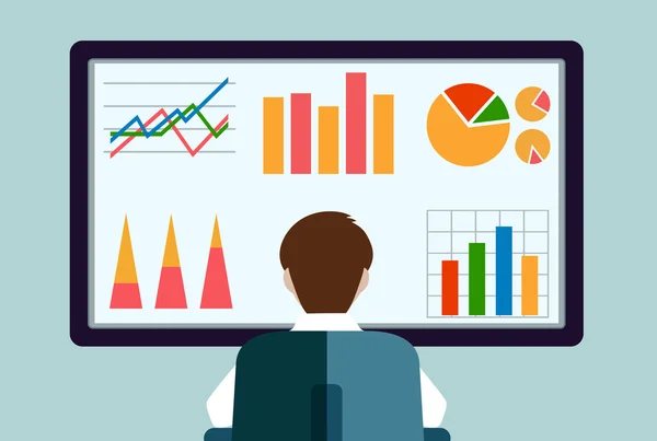 Persona delante del monitor con horarios de estilo plano — Archivo Imágenes Vectoriales