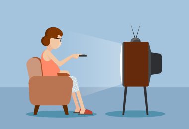 Çizilmiş karikatür Tv yakınındaki kadın