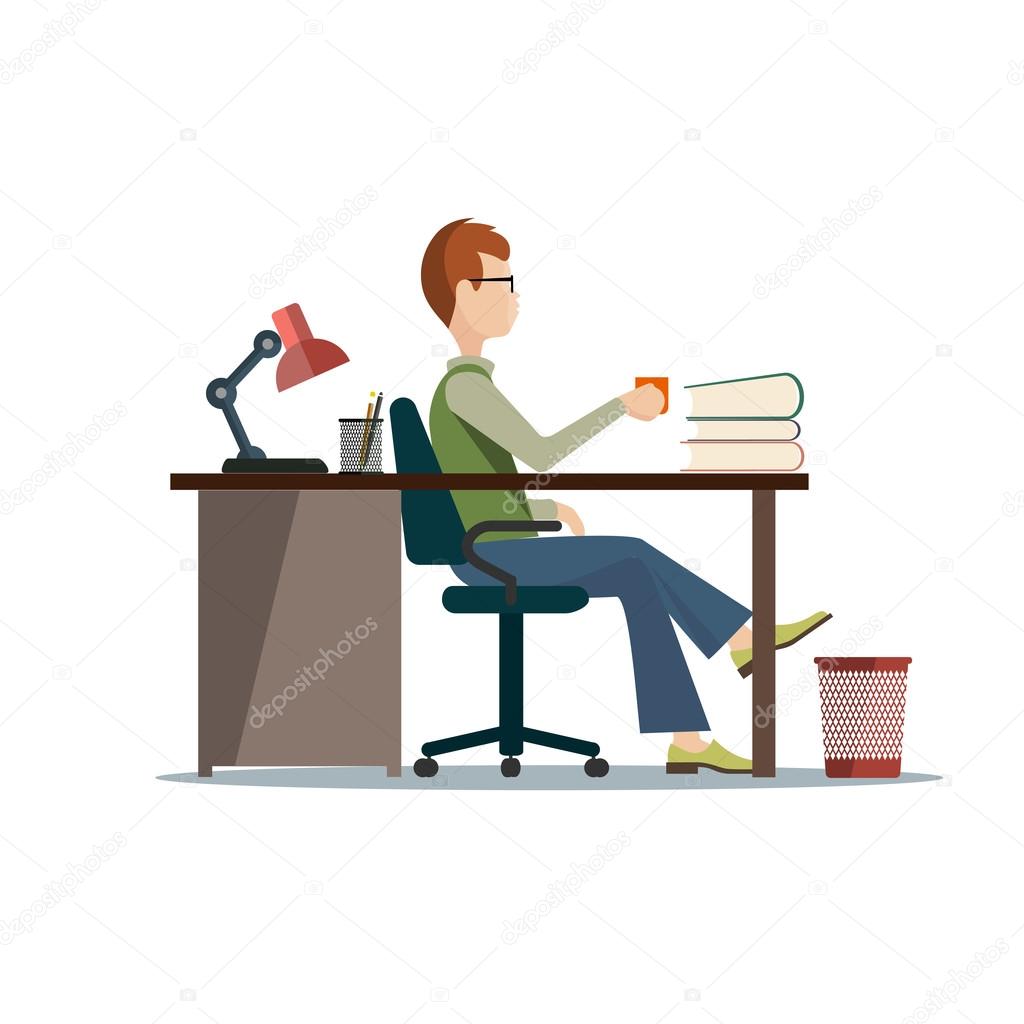 Young Worker On A Workplace A Vector Illustration Stock Vector