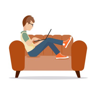 Beyaz bir arka plan bir vektör çizim bilgisayarda kişi