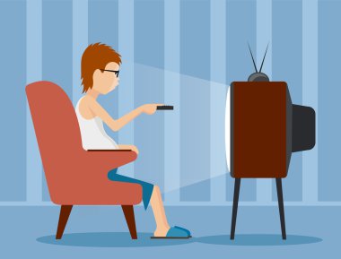 Çizilmiş karikatür adamın yanında Tv