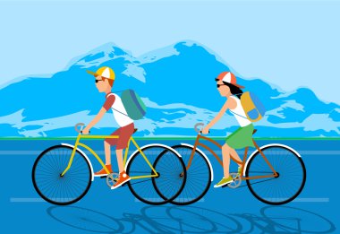 döngüsü Turizm. insanlara karşı dağ başında. vektör çizim