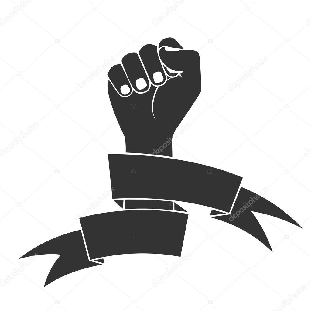 The raised fist in tapes. a fight symbol for freedom.