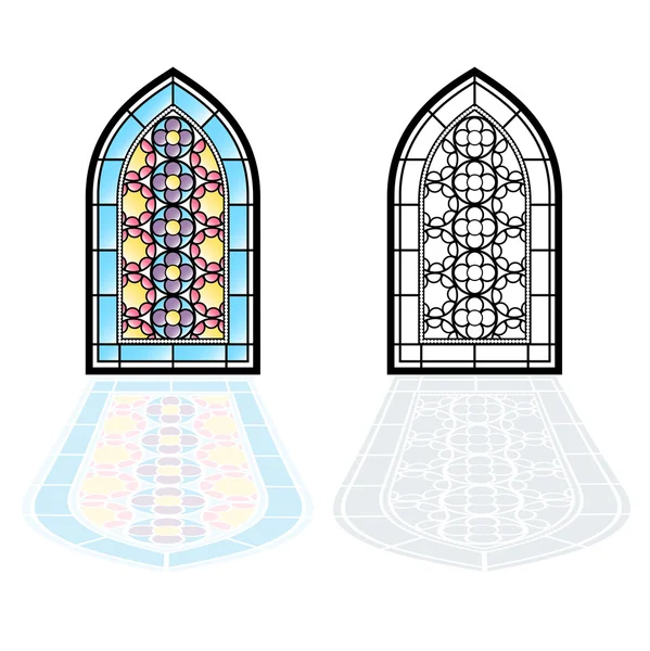 哥特式窗户复古镜框。教堂彩色玻璃窗 — 图库矢量图片