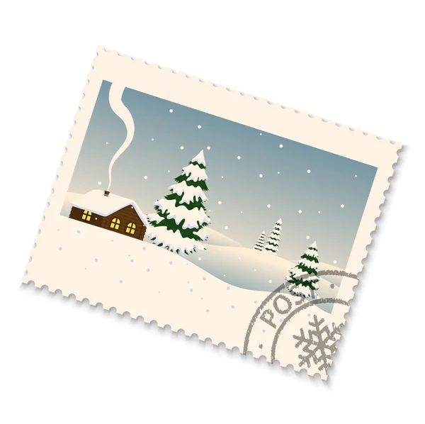 Postage Stamp winterlandschap — Stockvector