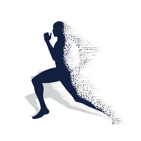 Collapsing silhouette of the running athlete — Stock Vector