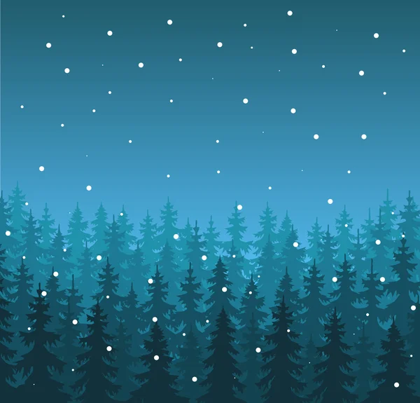 Christmas Winter Landscape in Blue Shades, Vector Illustration — Stock Vector