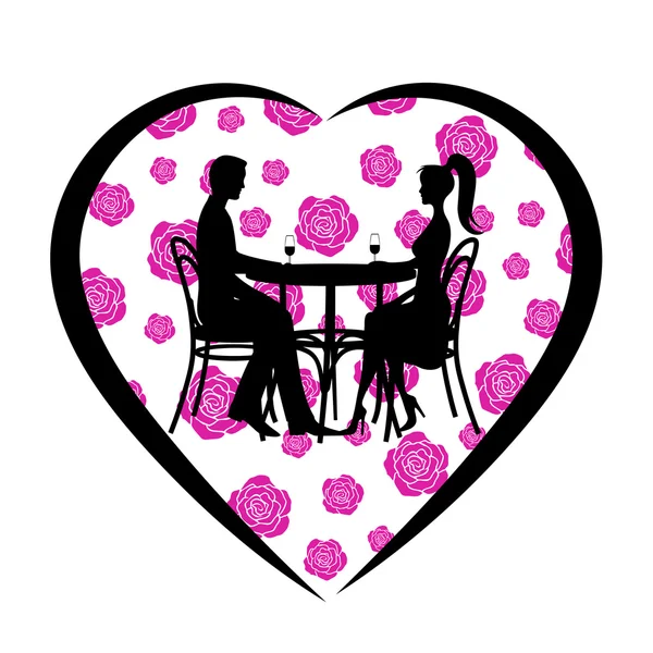 Den svatého Valentýna symbol srdce s růží a romantické setkání — Stockový vektor
