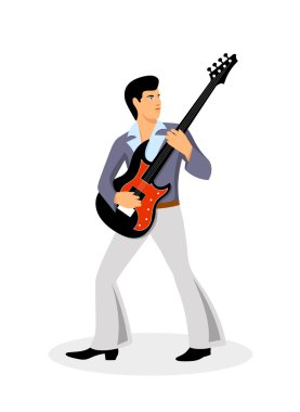 beyaz zemin üzerinde bir gitar ile müzisyen