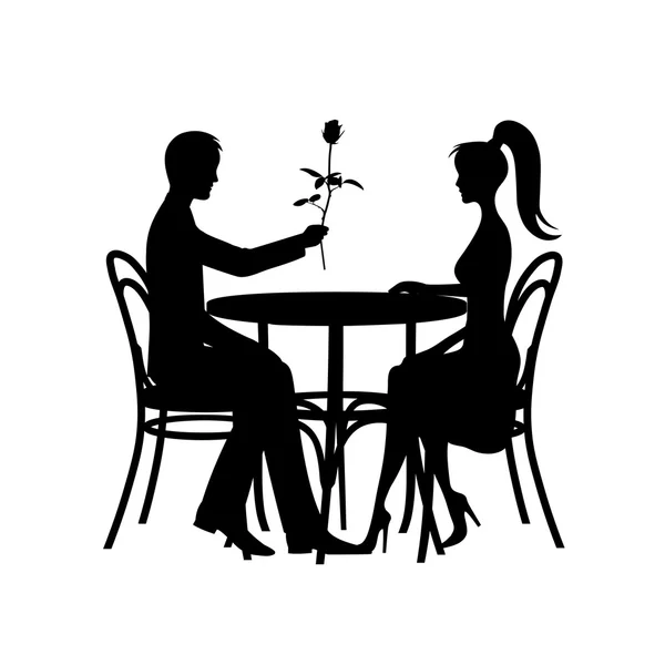 Silhouettes of romantic couple in love meeting on a white background — Stock Vector