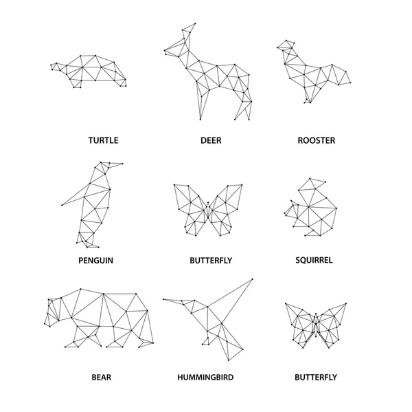 Siluetas de animales geométricos. Conjunto de polígonos — Vector de stock