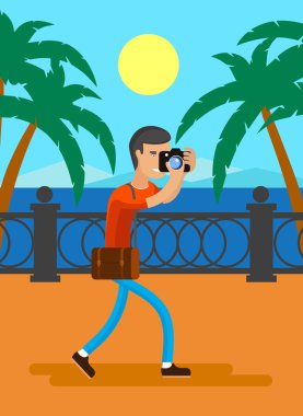 Fotoğrafçı. Yaz photoshoot düz stil.