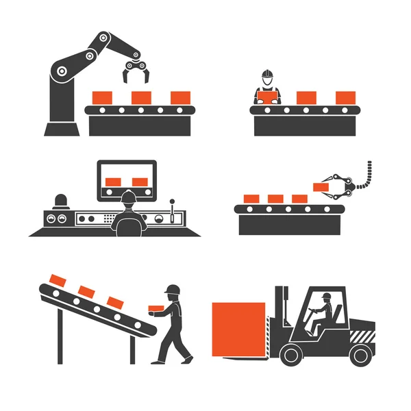 Icons production lines of the conveyor — Stock Vector