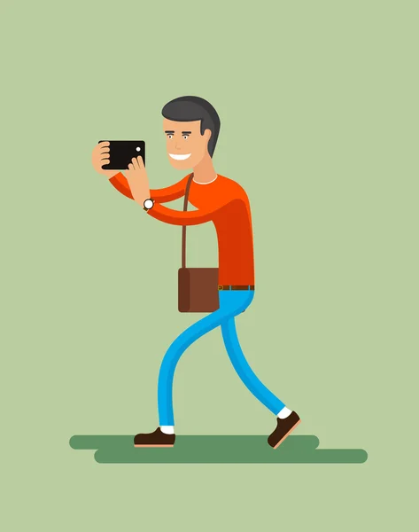 Man shoots smartphone illustration — Stock Vector