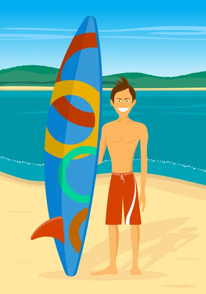Joyeux surfeur sur fond de mer — Image vectorielle