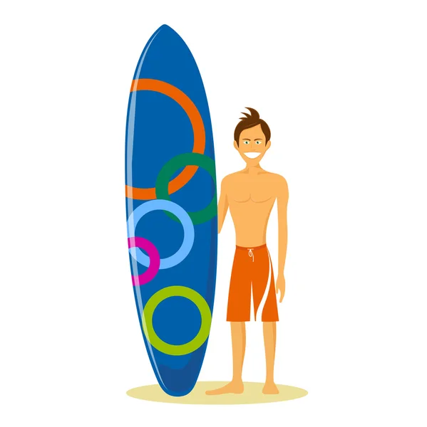 Cheerful surfer on a white background — Stock Vector