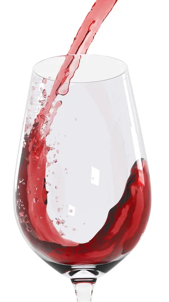 Ein Glas Rotwein über weißen Hintergrund gießen — Stockfoto
