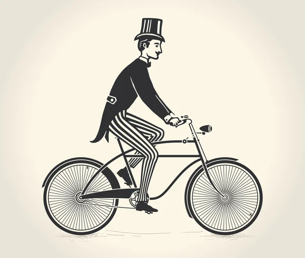 Vector illustration of gentleman ride a vintage bicycle — Stock Vector