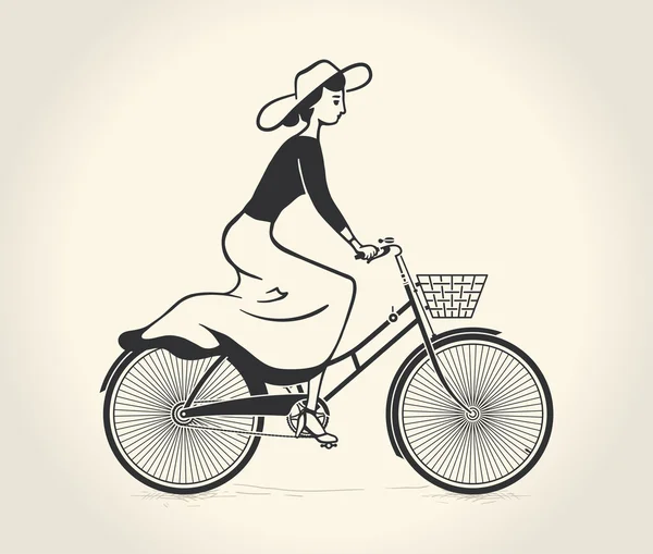 Ilustração vetorial de senhora andar de bicicleta vintage — Vetor de Stock