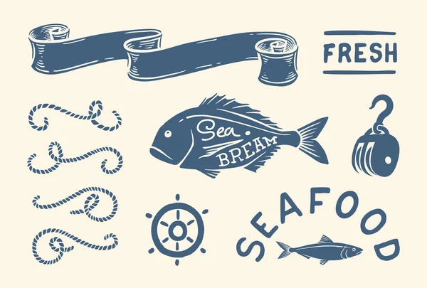 Vintage nautical set — Stock Vector