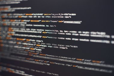 Yazılım geliştirici programlama kodu. Soyut bilgisayar komut dosyası kodu. Seçici odak