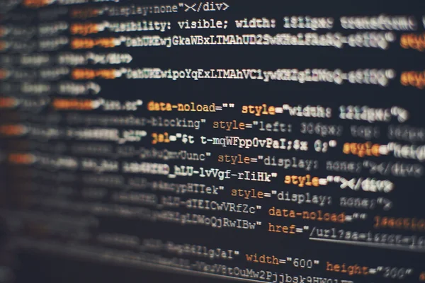 Yazılım geliştirici programlama kodu. Soyut bilgisayar komut dosyası kodu. Seçici odak
