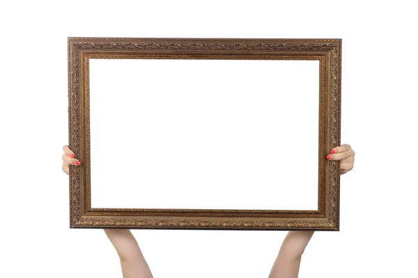 Mão segurando quadro isolado no branco — Fotografia de Stock