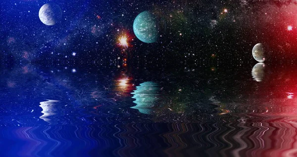Чудесна Незвичайна Космічна Планета Космосі Відображена Воді Зорі Галактик Нічне — стокове фото