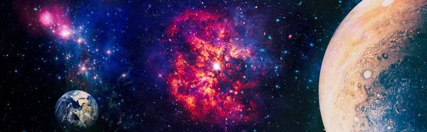深い空間にある渦巻銀河 自由空間にある惑星と銀河の星 色の星雲と宇宙の星団 Nasaによって提供されたこの画像の要素 — ストック写真