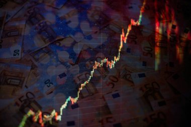 Grafik görselleştirmesini fiyatlandıran tırnak işaretlerinin görüntüsü. Borsa grafiği ve bar grafik fiyatı görüntüleme.