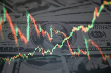 Bir bilgisayarın monitöründeki profesyonel teknik analiz için hacim analizi de dahil olmak üzere çeşitli göstergelere sahip finansal araçların grafikleri.