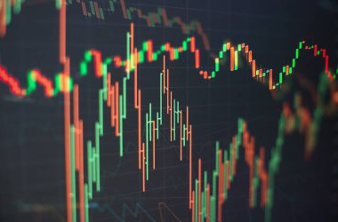 Bir bilgisayarın monitöründeki profesyonel teknik analiz için hacim analizi de dahil olmak üzere çeşitli göstergelere sahip finansal araçların grafikleri.