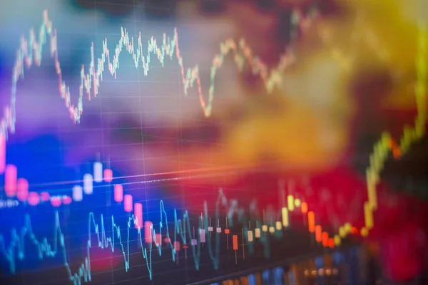 Teknisk Priskurva Och Indikator Röd Och Grön Ljusstake Diagram Blå — Stockfoto