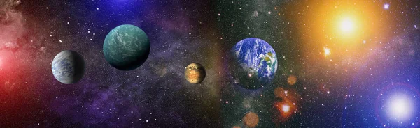 Gezegen Yıldız Samanyolu Üzerinde Mavi Gezegen Duvar Kağıdı Için Galaksideki — Stok fotoğraf