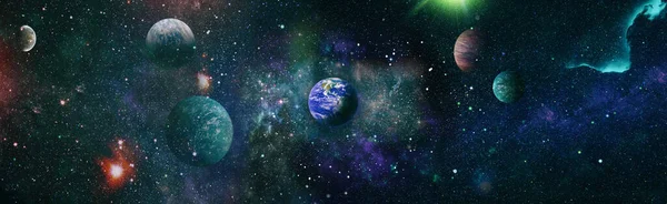 暗い宇宙空間の惑星地球 月からの地球の眺め Nasaによって提供されたこの画像の要素 — ストック写真